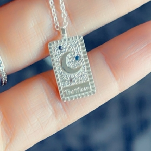 Sterling Silver Rectangle Moon and Stars Necklace - Picture 10 of 17